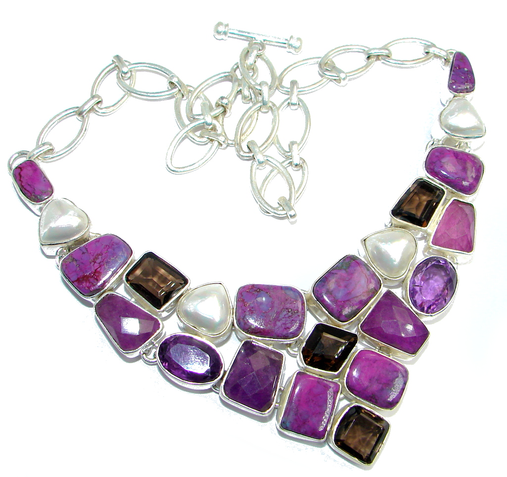 Path Of Life Purple Turquoise Smoky Topaz Sterling Silver handmade Necklace