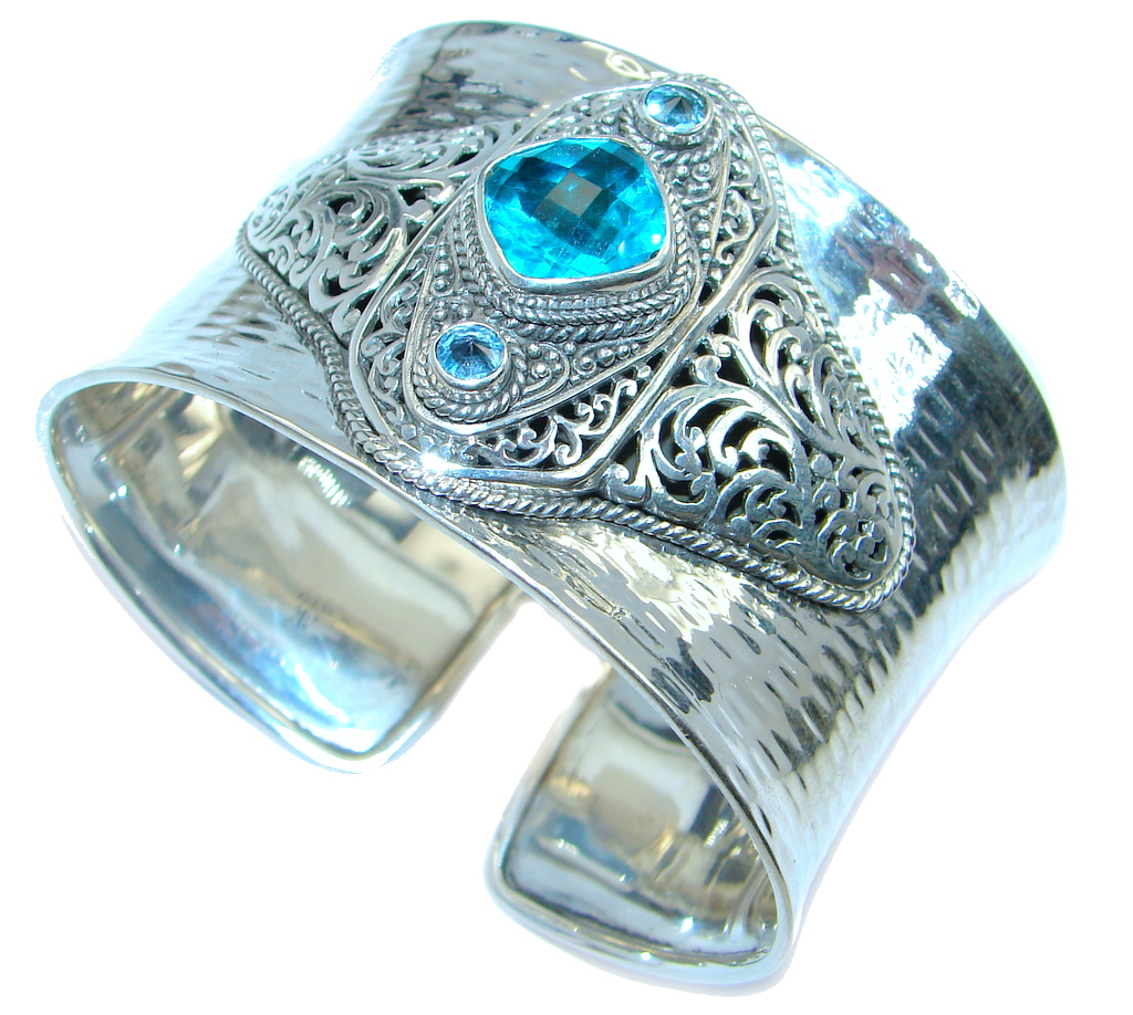 Chunky Luxury Aqua Magic Topaz Sterling Silver handmade Cuff/Bracelet