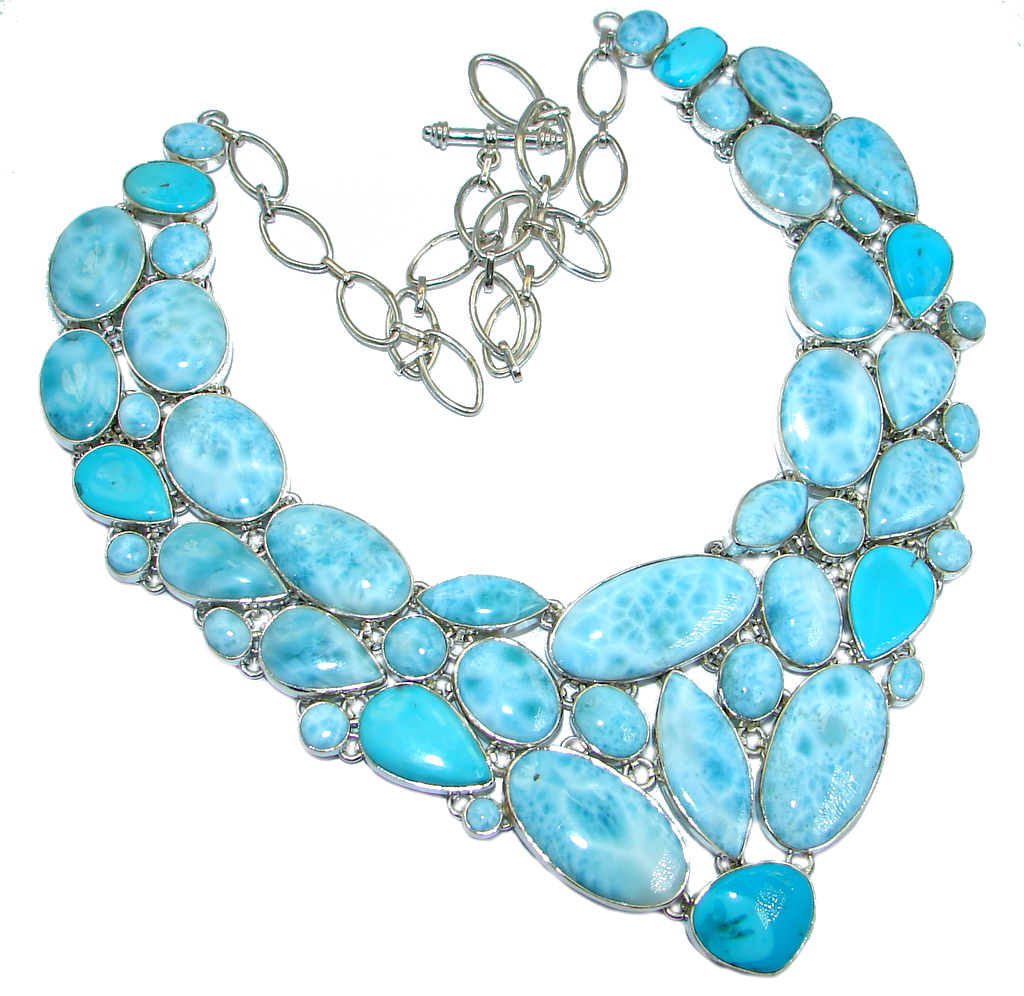 Chunky Larimar Sleeping Beauty Turquoise Sterling Silver handcrafted necklace