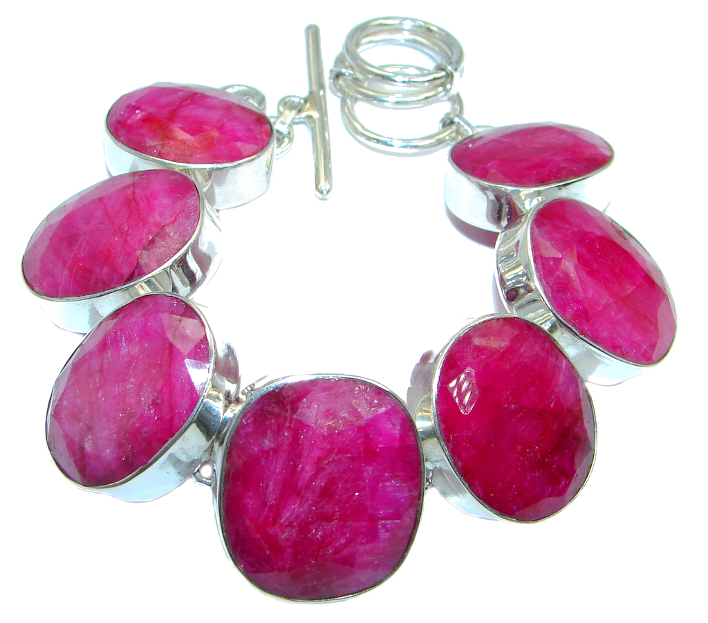 Great Red Ruby Sterling Silver handmade Bracelet