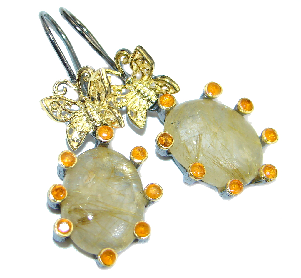 Perfect Golden Rutilated Quartz Sapphire Gold plated over Sterling Silver handmade earrings