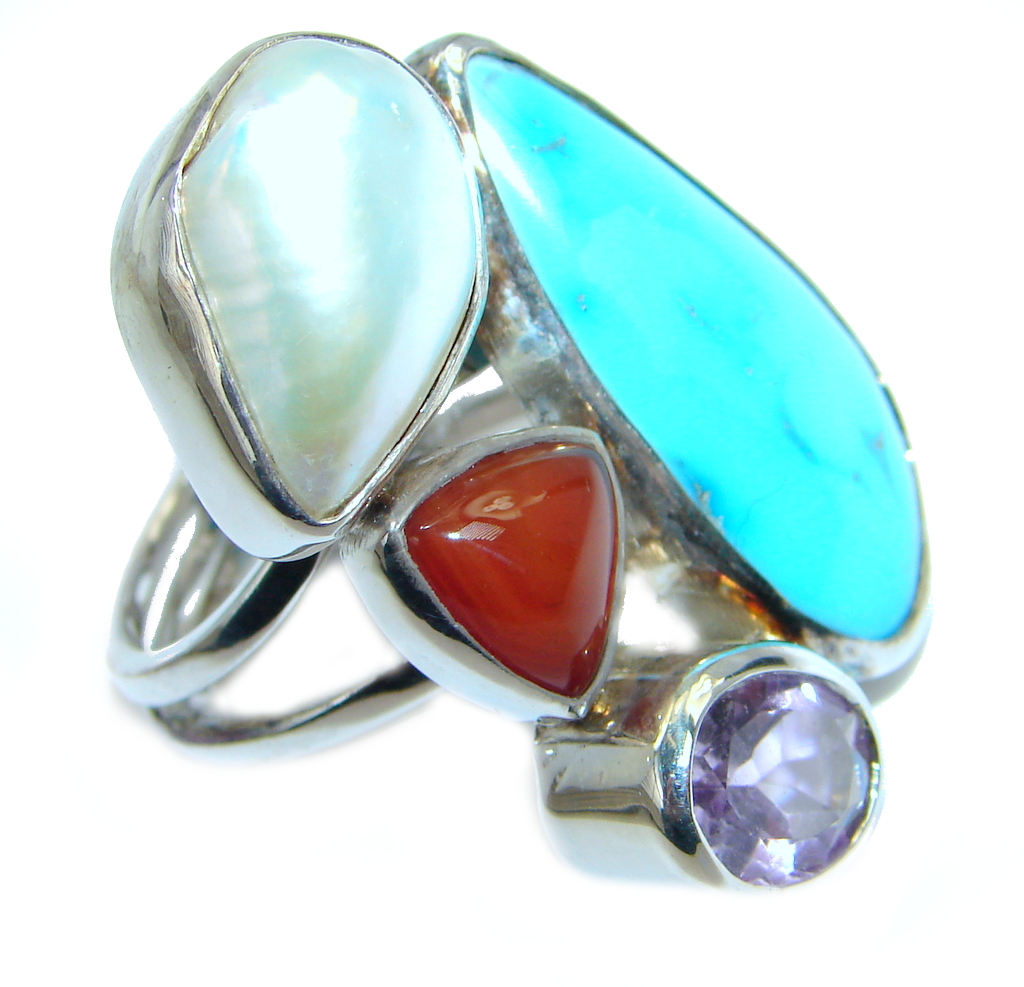Huge Sleeping Beauty Turquoise Sterling Silver Ring size adjustable
