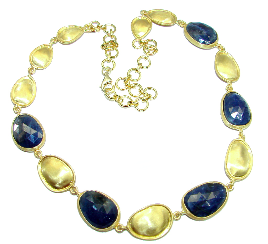 Elegant natural Sapphire Gold over Sterling Silver handmade necklace
