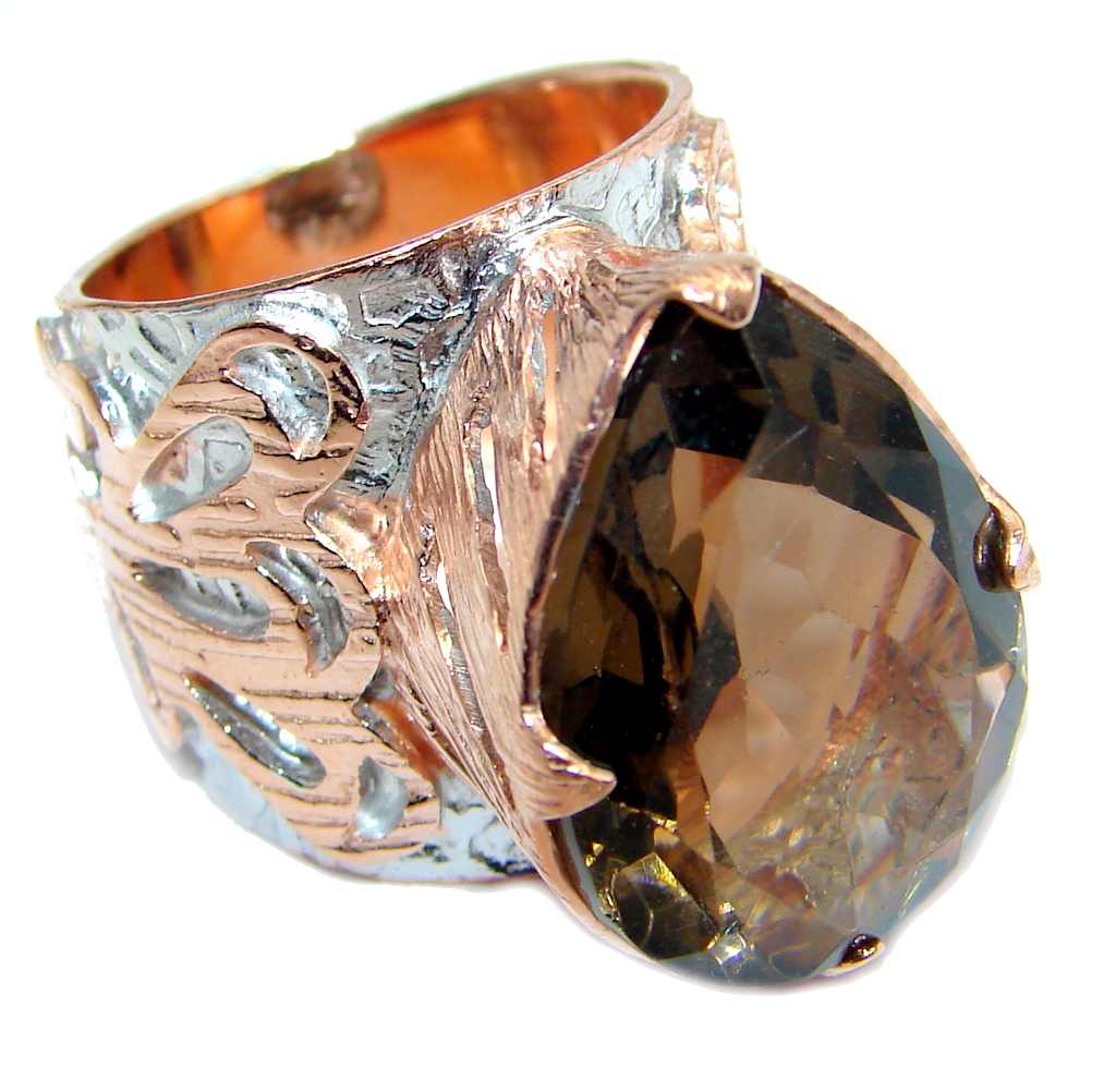 Amazing Genuine Smoky Topaz Rose Gold plated over Sterling Silver ring size 6