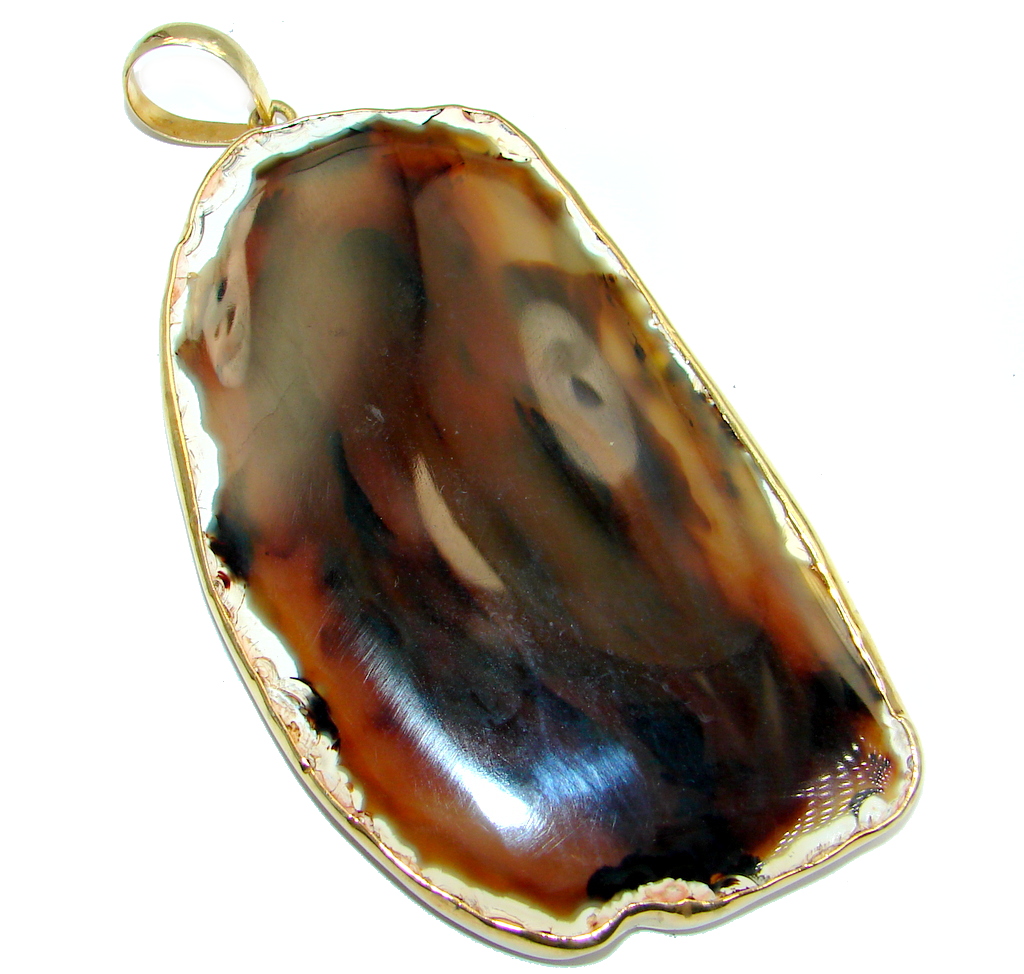Huge 78.5 grams! Botswana Agate Gold plated over Sterling Silver handcrafted Pendant