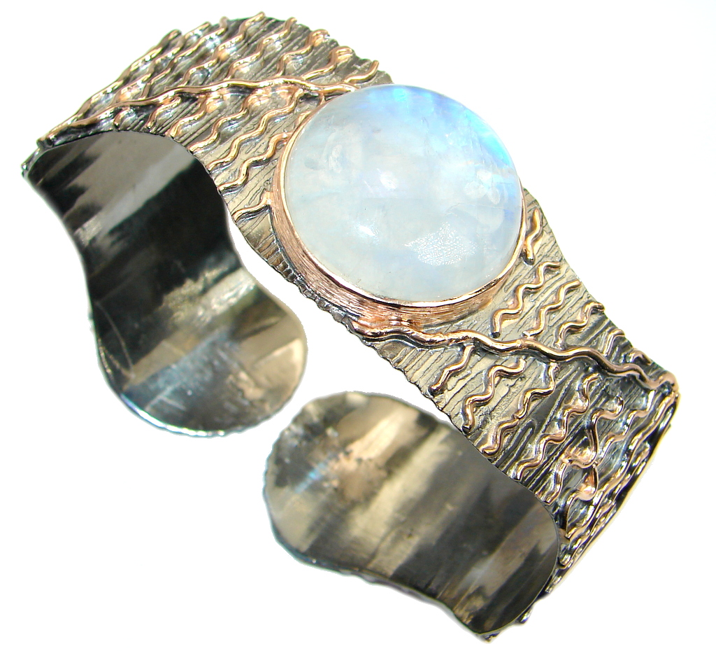 Real Treasure Fire Moonstone Rose Gold plated over Sterling Silver Bracelet / Cuff