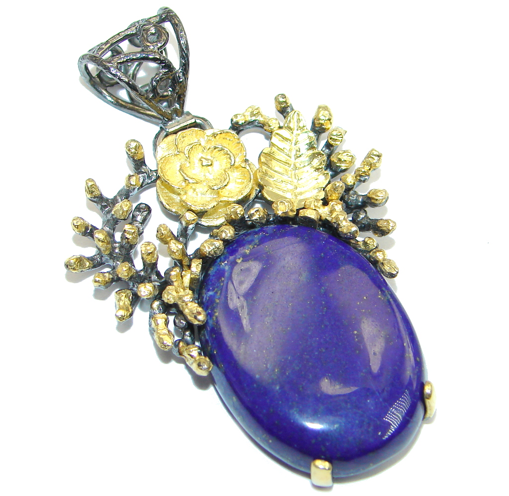 Blue Lapis Lazuli Gold Rhodium plated over Sterling Silver handmade Pendant
