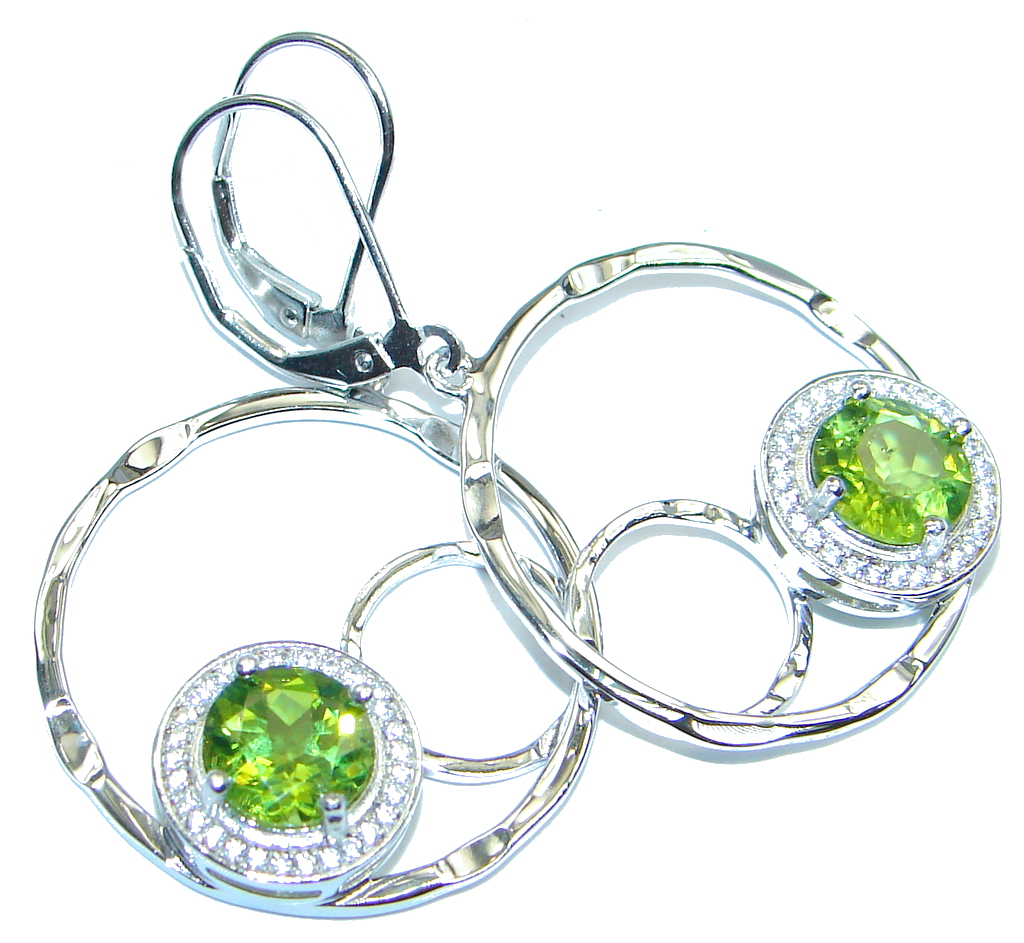 Modern Design Genuine Peridot Hammered Sterling Silver earrings