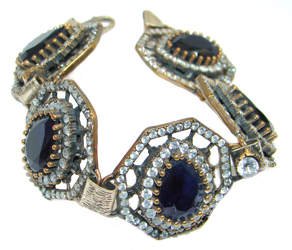 Victorian Style created Sapphire & White Topaz Sterling Silver Bracelet