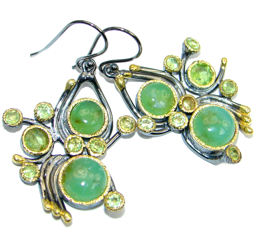 Authentic Moss Prehnite Peridot Gold Rhodium plated over Sterling Silver earrings