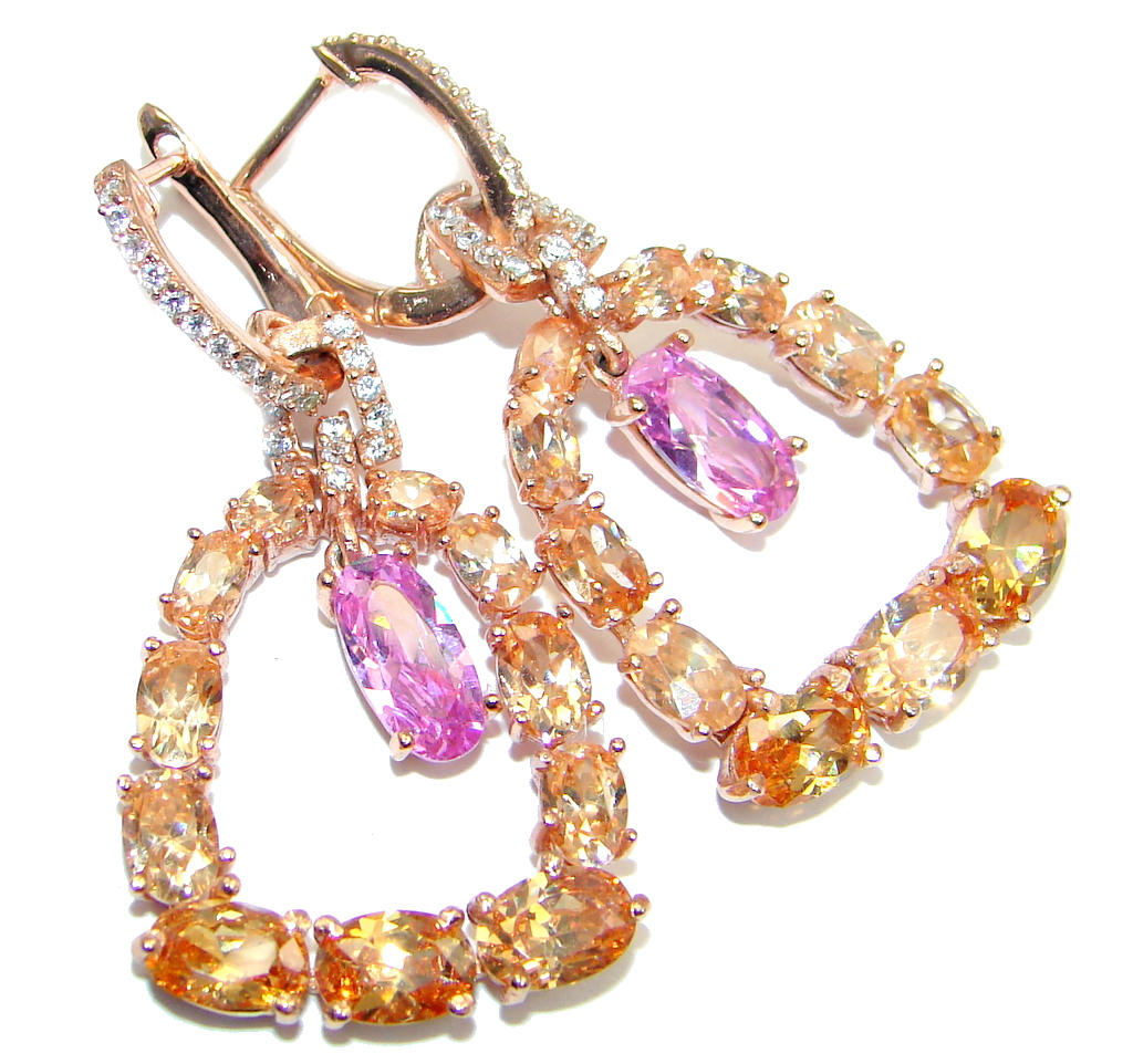 Handcrafted Pink and Golden Topaz Rose Gold plated over Sterling Silver earrings