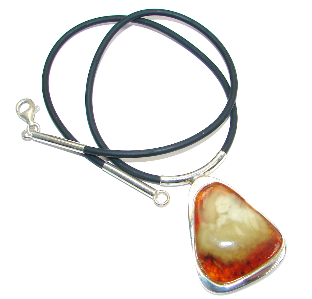 Natural Yellow Baltic Polish Amber Sterling Silver HANDMADE necklace