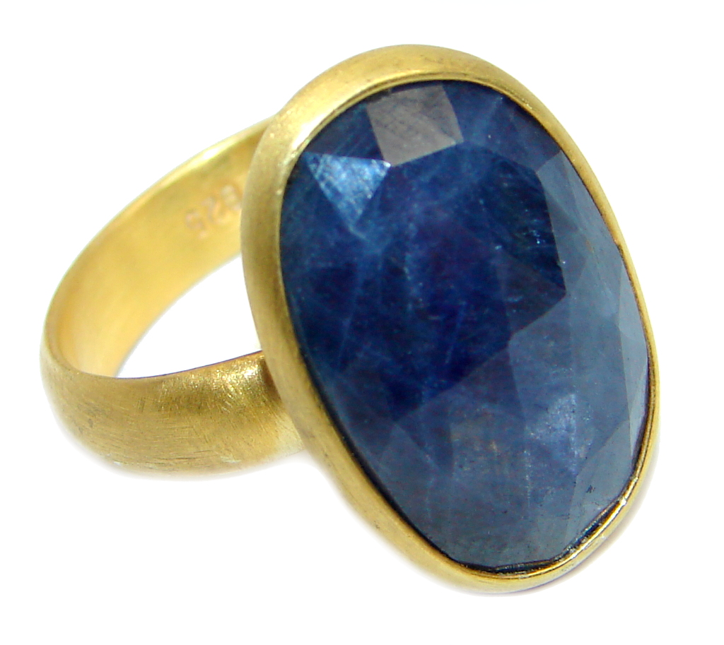Authentic Blue Sapphire Gold plated over Sterling Silver Ring s. 9