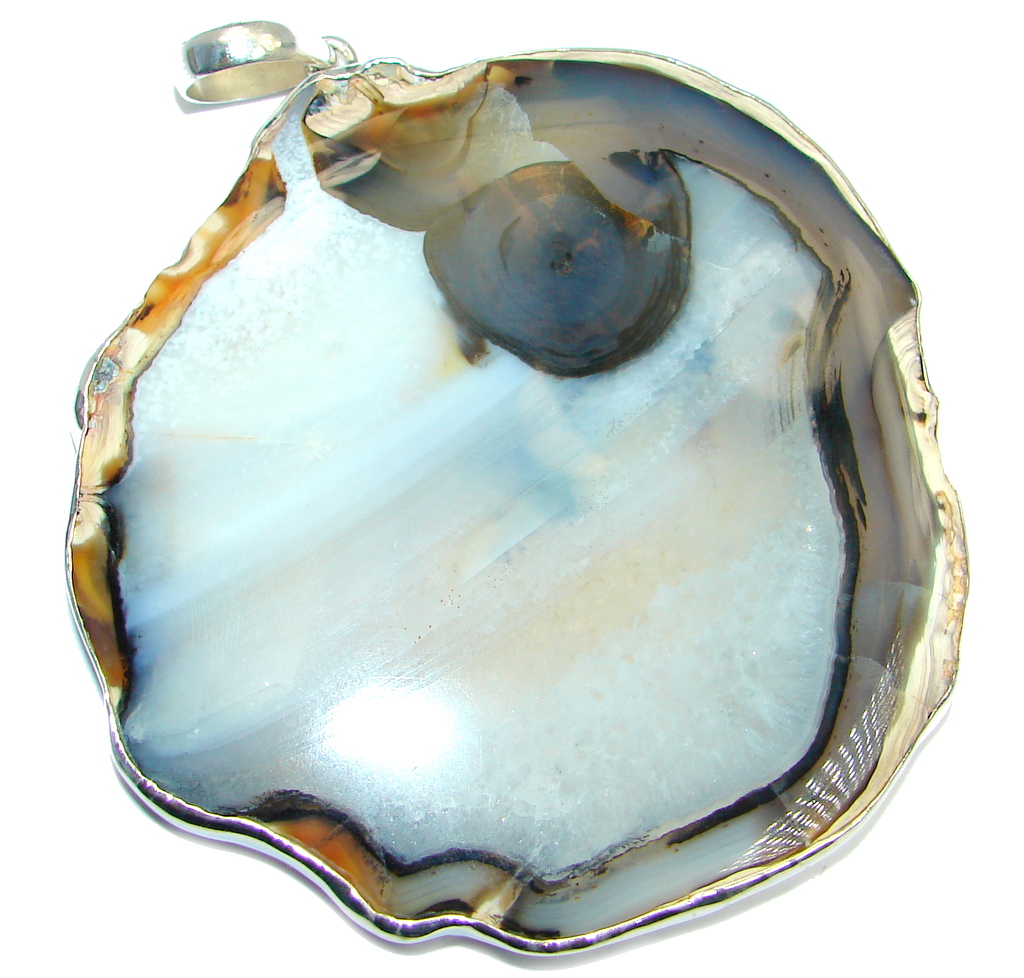 Huge 100.5 grams! Botswana Agate Gold plated over Sterling Silver handcrafted Pendant