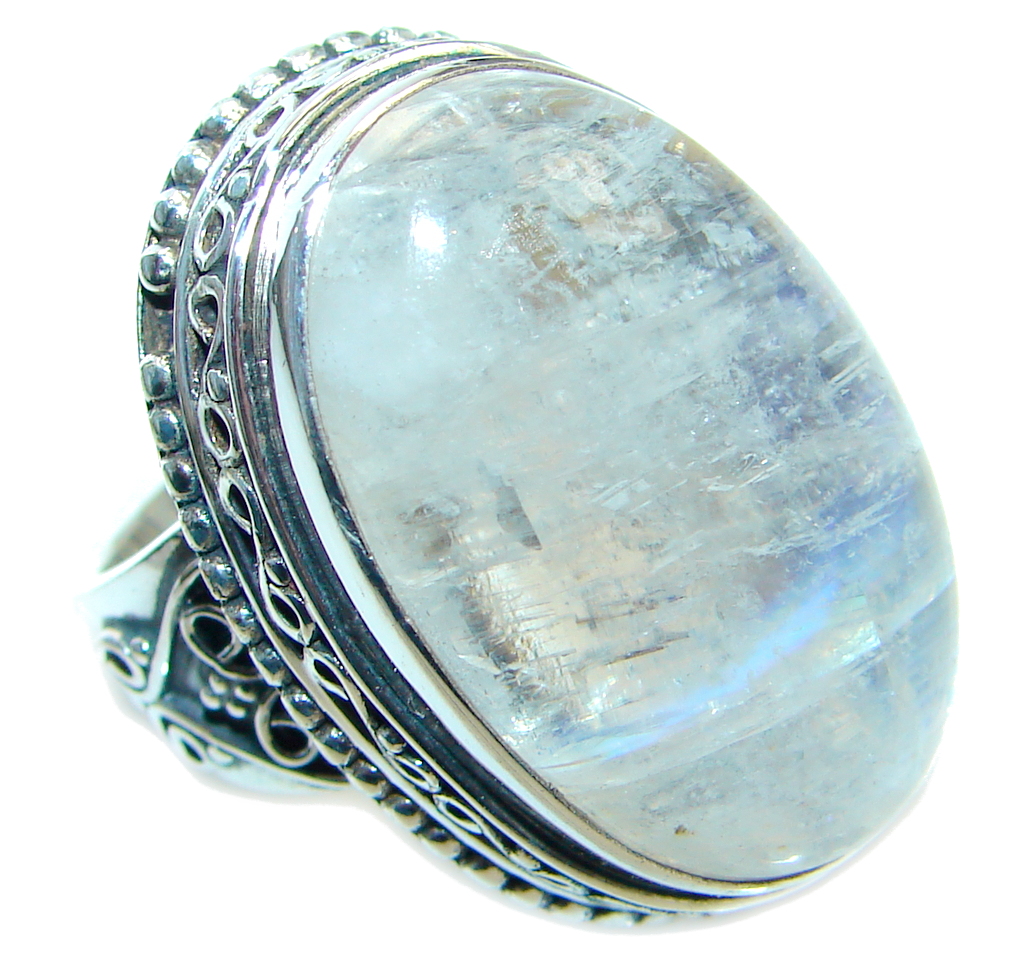 Huge Fire Moonstone Oxidized Sterling Silver handmade ring size 6