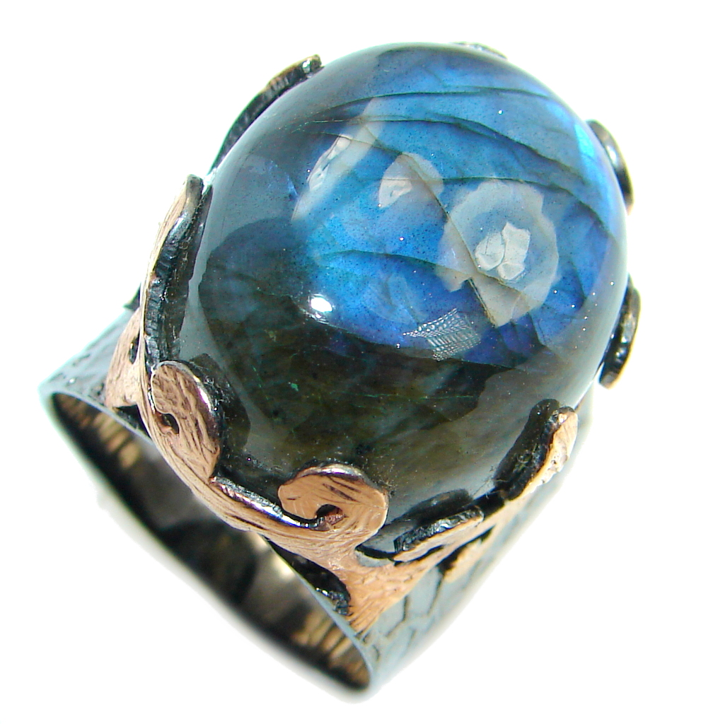 Beautiful Fire Labradorite Rose Gold plated over Sterling Silver Ring size 7