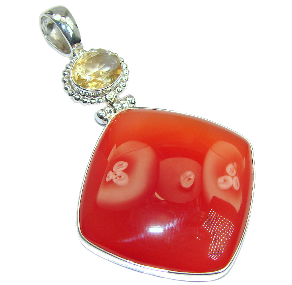 Beautiful Carnelian Citrine Sterling Silver handmade Pendant