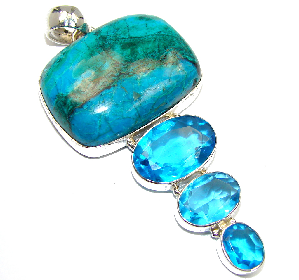 Big Stone Of Harmony AAA quality Green Chrysocolla Sterling Silver handmade Pendant