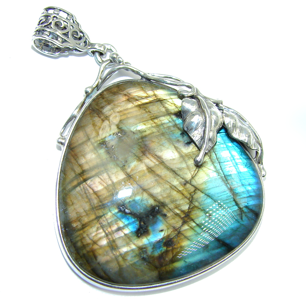 Fancy Design genuine Fire Labradorite Sterling Silver handmade Pendant