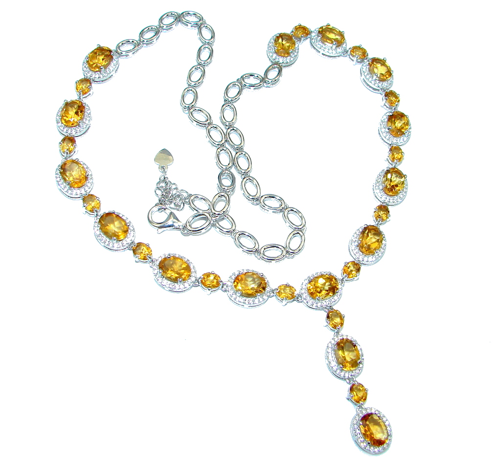 Luxurious Natural Oval Top Rich Yellow Citrine W Cz 925 Sterling Silver Necklace