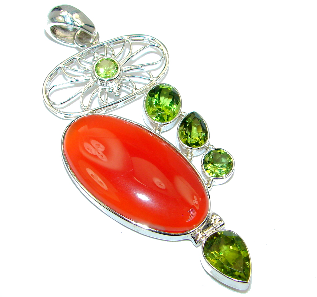 Beautiful authentic Carnelian Peridot Sterling Silver handmade Pendant