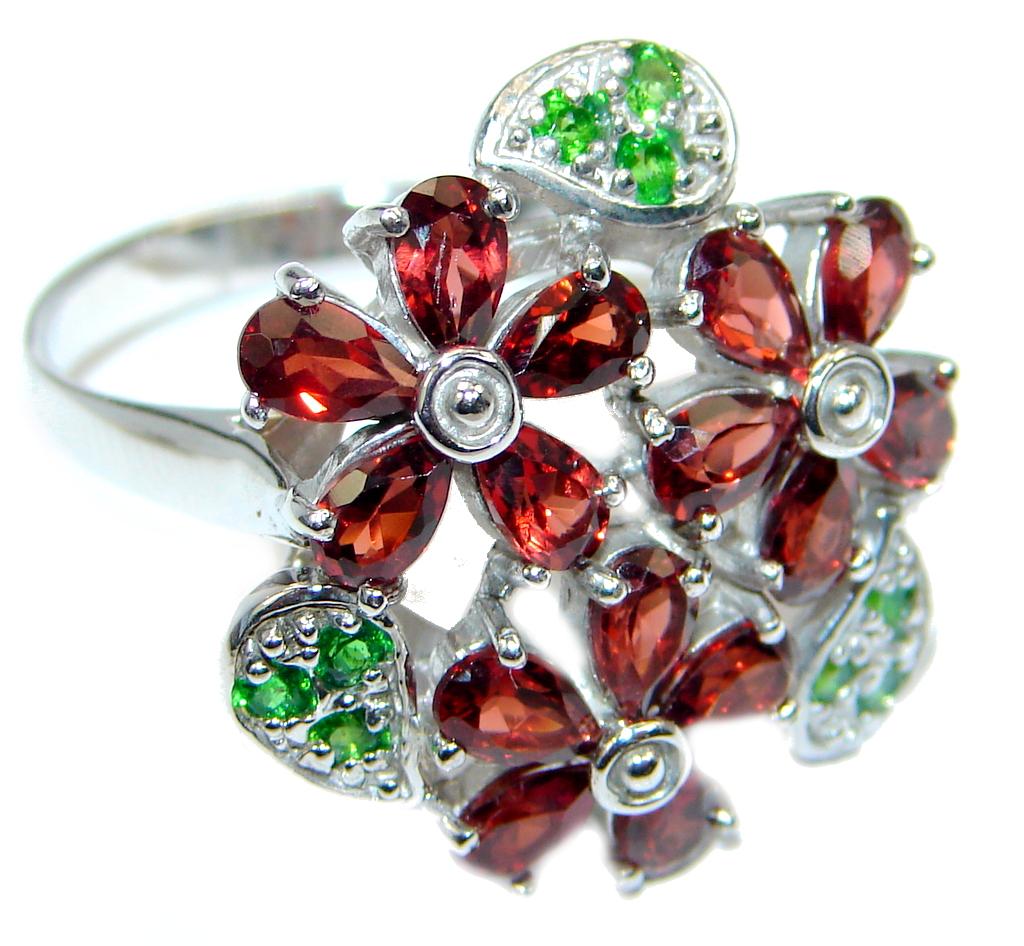 Beauteous Natural Mozambique Garnet Chrome Diopside 925 Sterling Silver Ring 9 1/4
