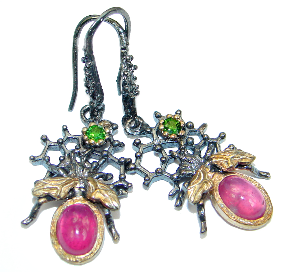 Charming Rhodolite Garnet Emerald Rose Gold plated over Sterling Silver earrings