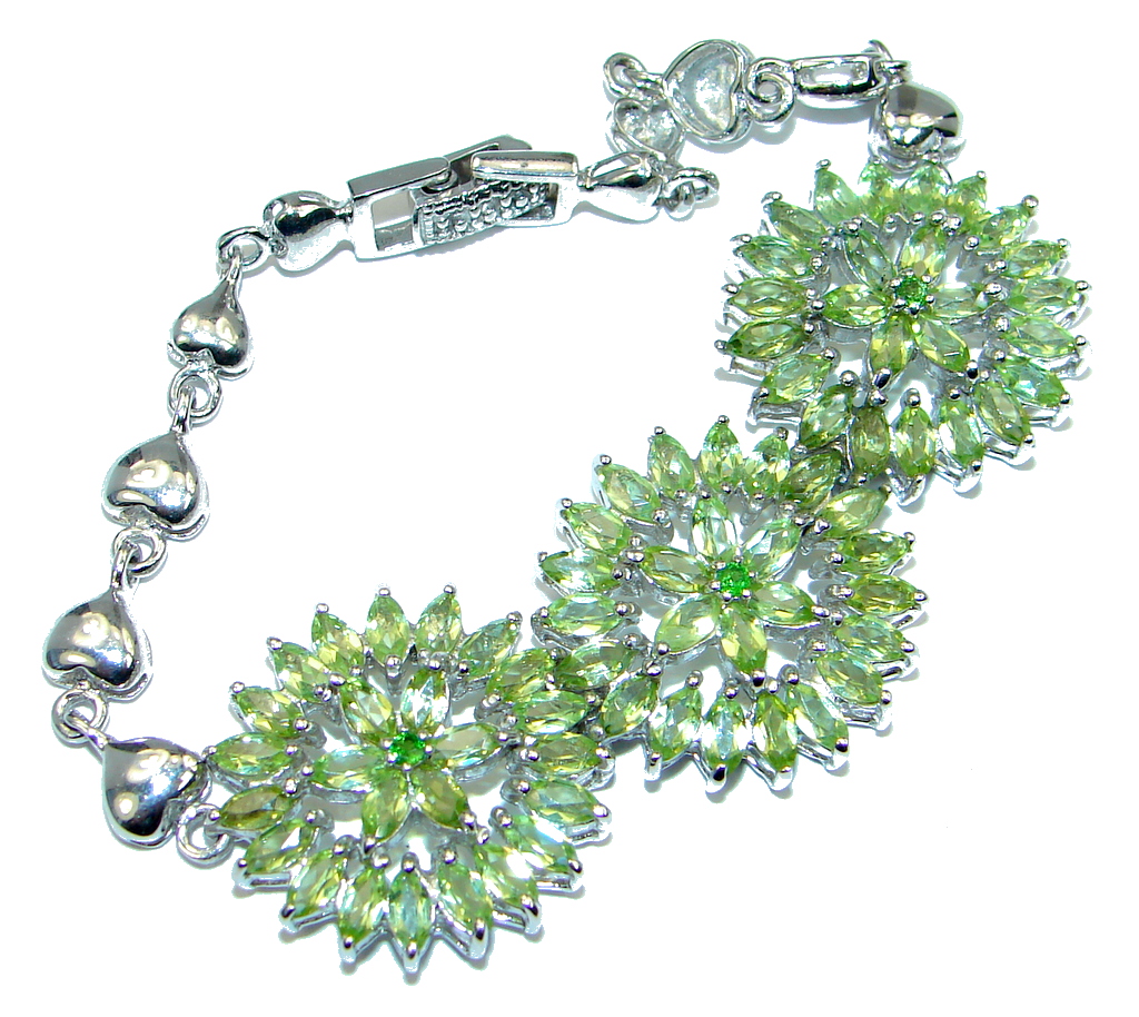 Marquise Top Rich Green Peridot Chrome Diopside 925 Sterling Silver Bracelet 7 1/2
