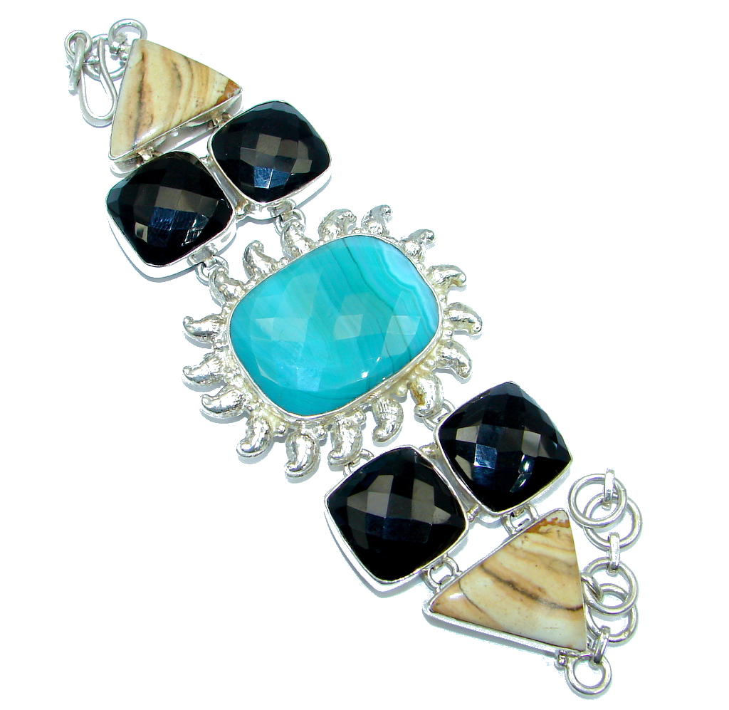 Solid Genuine Botswana Agate Sterling Silver handmade Bracelet