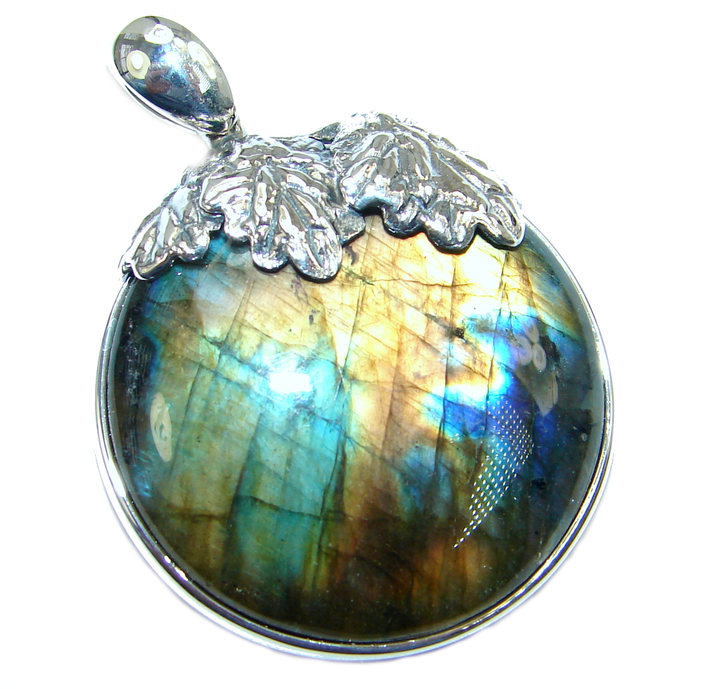 Fancy Design genuine Fire Labradorite Sterling Silver handmade Pendant