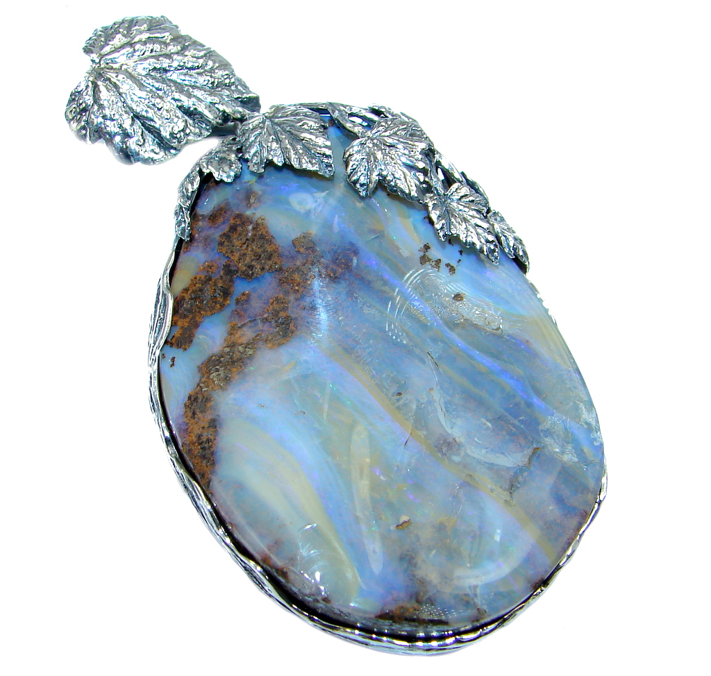 63.6 grams! Beautiful Natural Australian Boulder Opal Oxidized Sterling Silver handmade Pendant