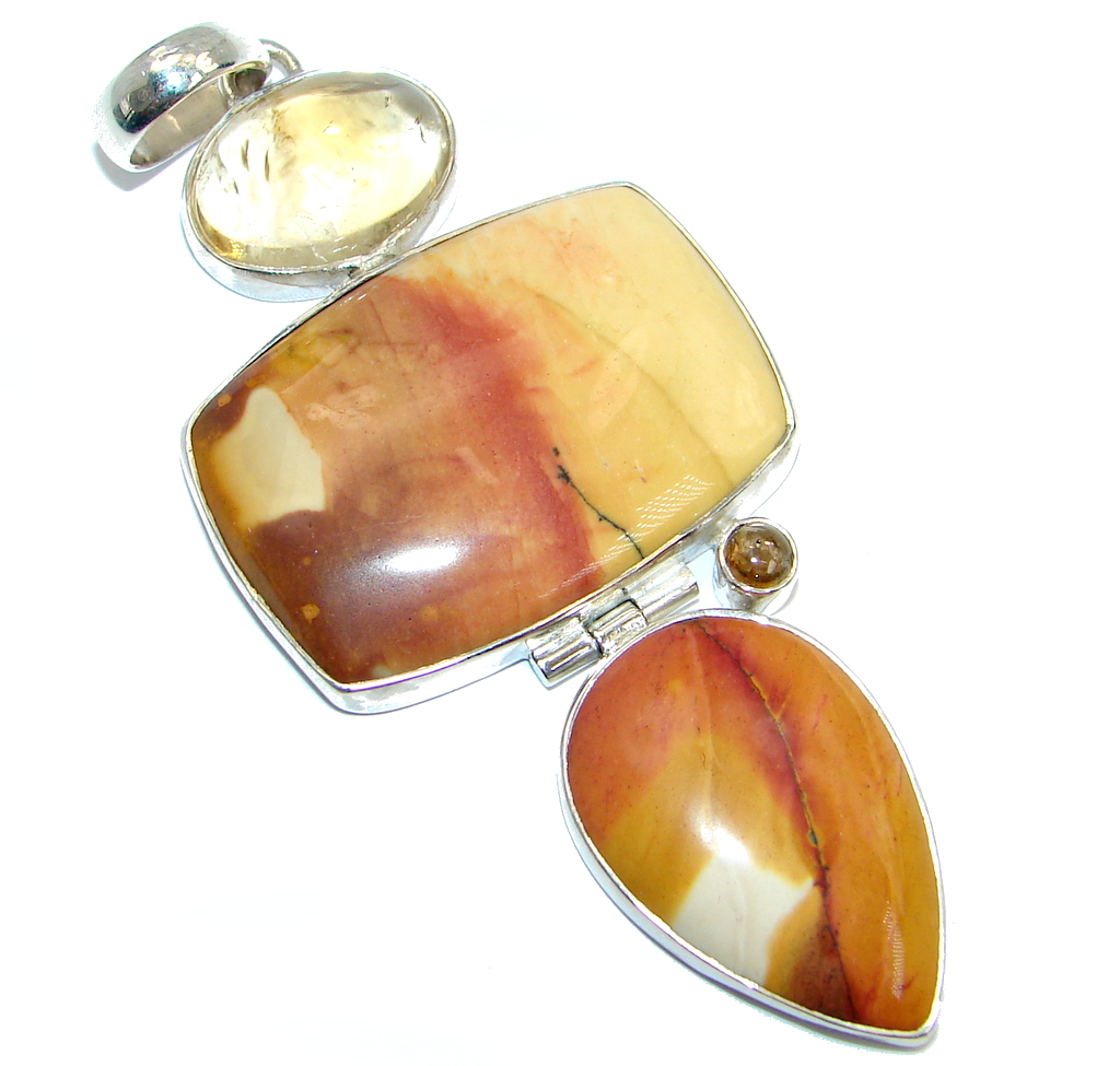 Natural Australian Mookaite Amber Garnet Sterling Silver handcrafted Pendant