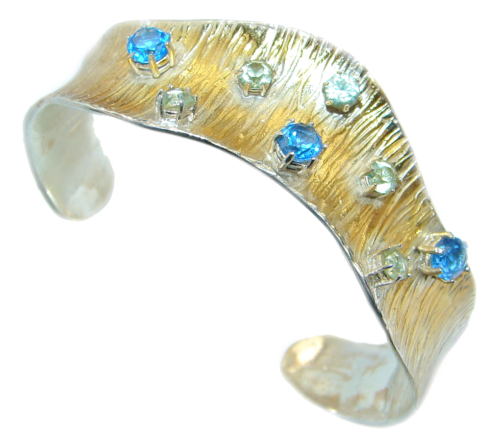Authentic Blue Topaz Twom Tones Sterling Silver Bracelet