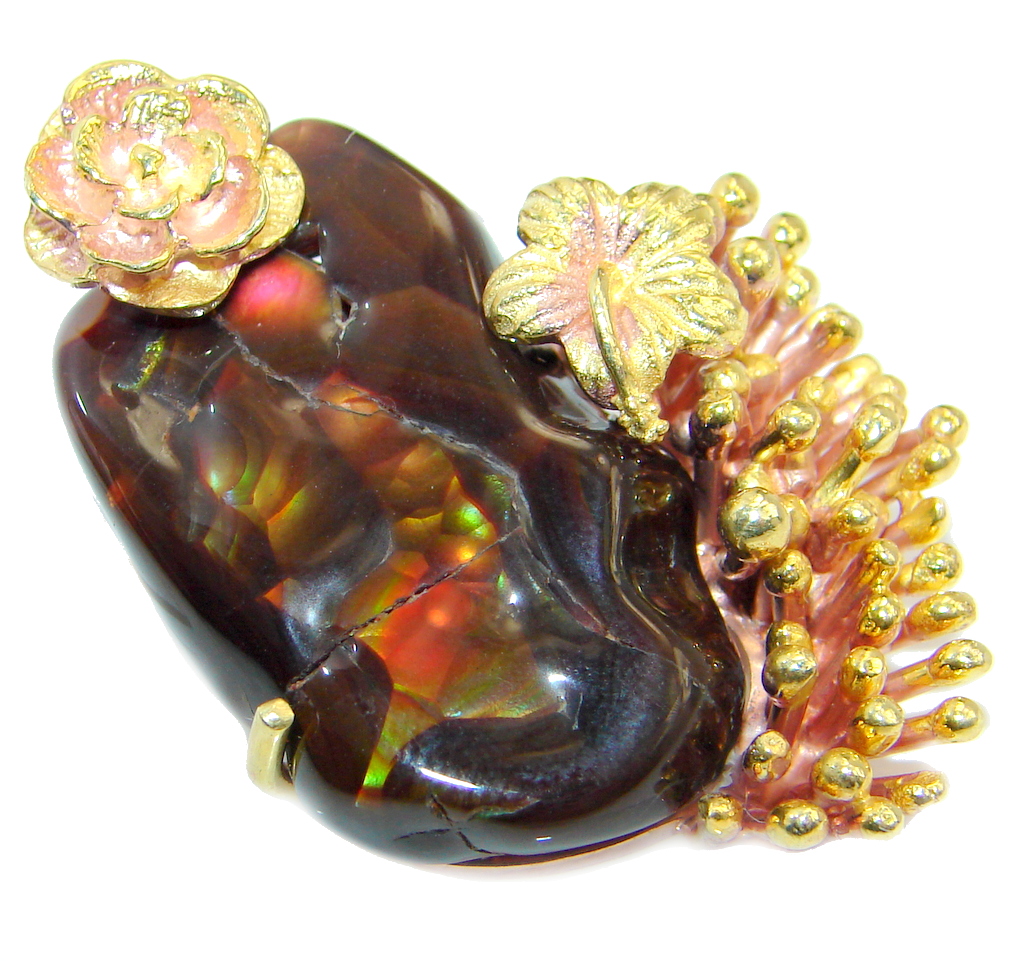 Perfect Authentic Fire Agate Gold plated over Sterling Silver handmade Pendant