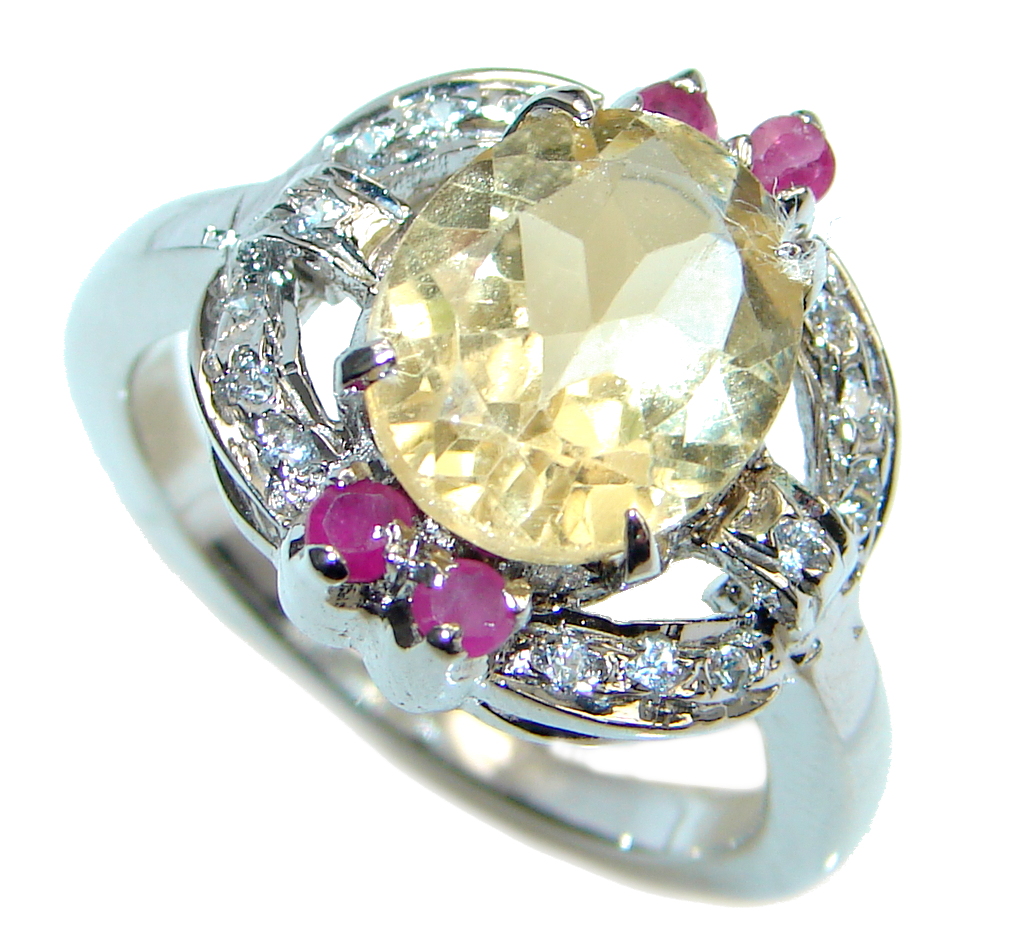 Golden Flower Genuine Citrine Ruby Sterling Silver Ring size 7 1/2
