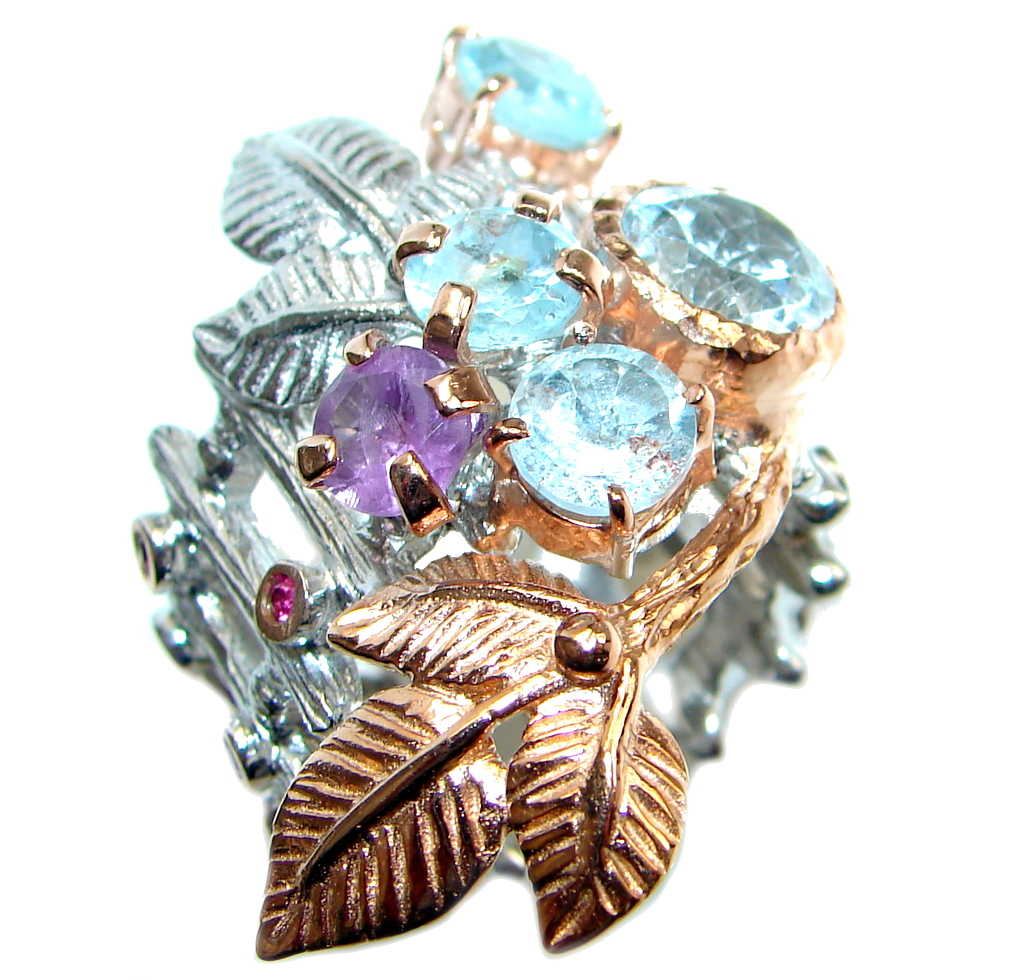 Artisan Design Swiss Blue Topaz Rose Gold plated over Sterling Silver Ring s. 8