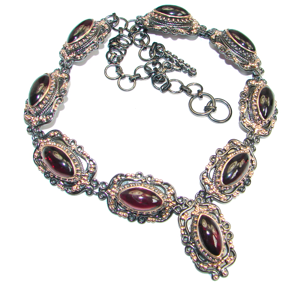 Handmade Natural Rhodolite Garnet Rose Gold plated over 925 Sterling Silver necklace