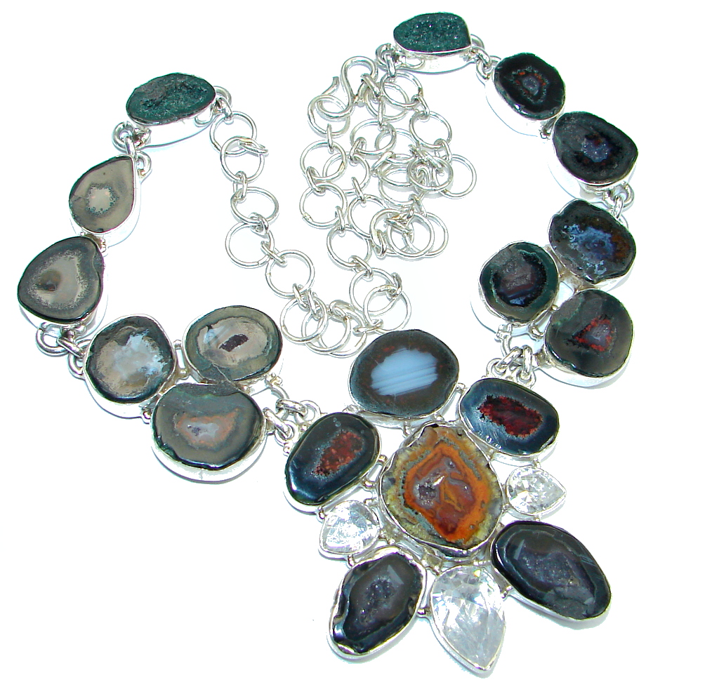 Huge Fashion Agate Druzy Sterling Silver handmade necklace
