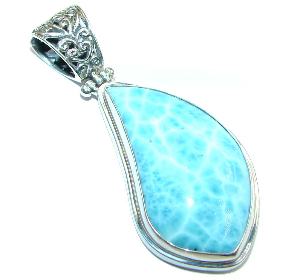 Huge Genuine Larimar Oxidized Sterling Silver handmade Pendant