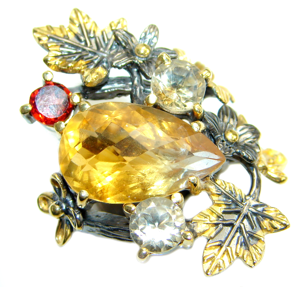 Huge Sublime Lemotrine Garnet 18k. Gold Plated Sterling Silver Ring s. 6