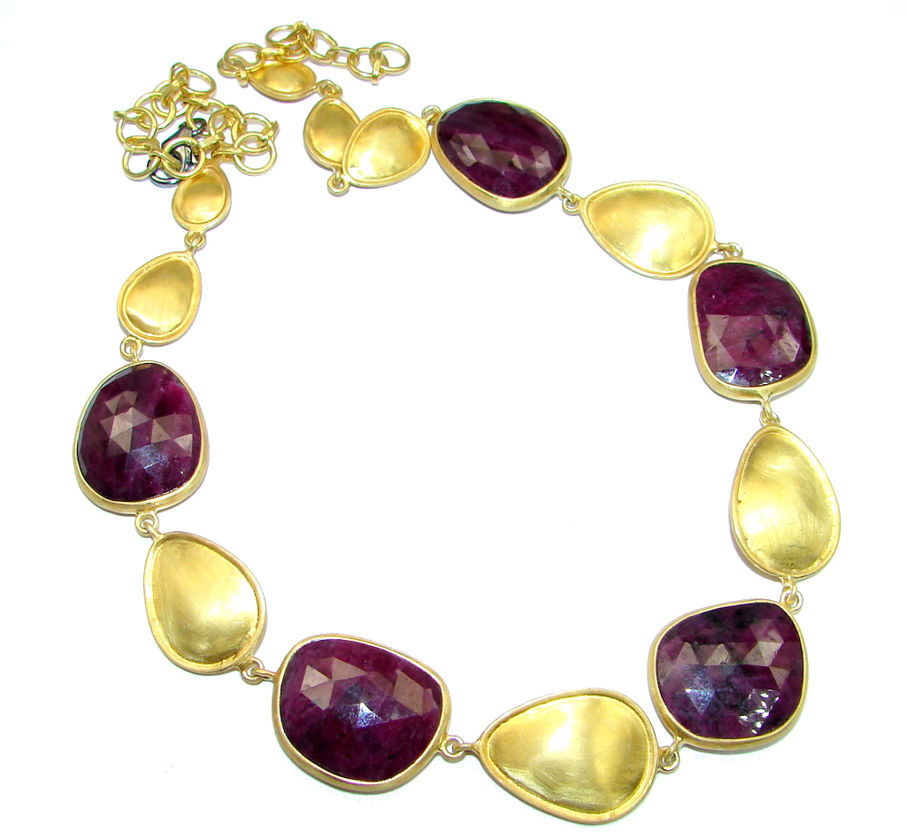 Very Elegant natural Ruby Gold over Sterling Silver handmade necklace