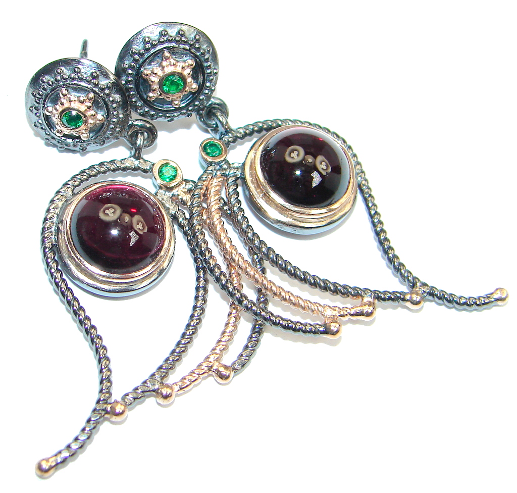 Charming Rhodolite Garnet Chrome Diopside Emerald Rose Gold plated over Sterling Silver stud earrings