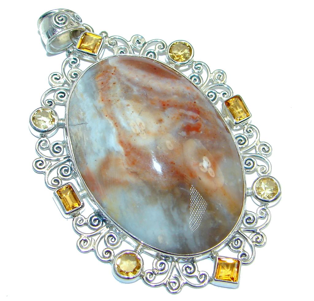 Large Authentic Orange Pulme Agate Sterling Silver handmade Pendant