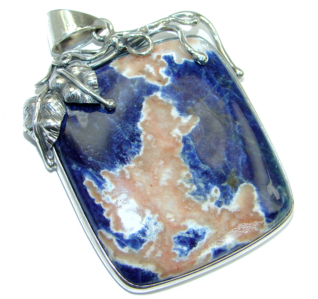 Authentic Blue Sodalite oxidized Sterling Silver handmade Pendant