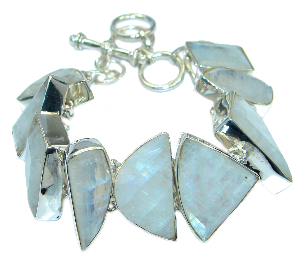 Huge Real Treasure Fire Moonstone Sterling Silver handmade Bracelet