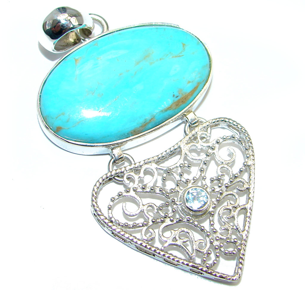 Genuine AAA+ quality Sleeping Beauty Blue Turquoise Sterling Silver handmade Pendant