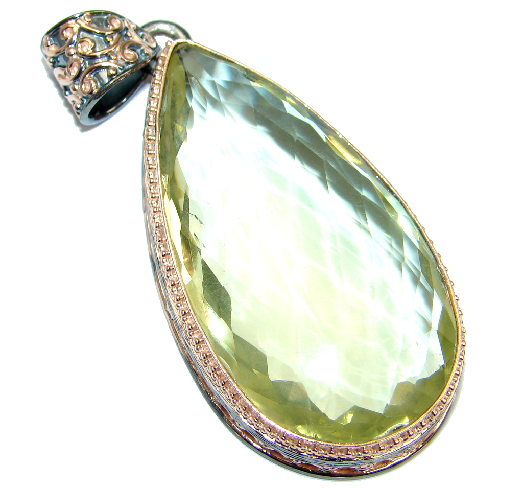 Incredible 98 ct Citrine Rose Gold plated over Sterling Silver handmade Pendant