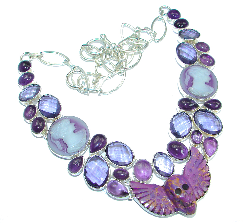 Unusal Style Copper Turquoise Purple Quartz Sterling Silver handmade necklace