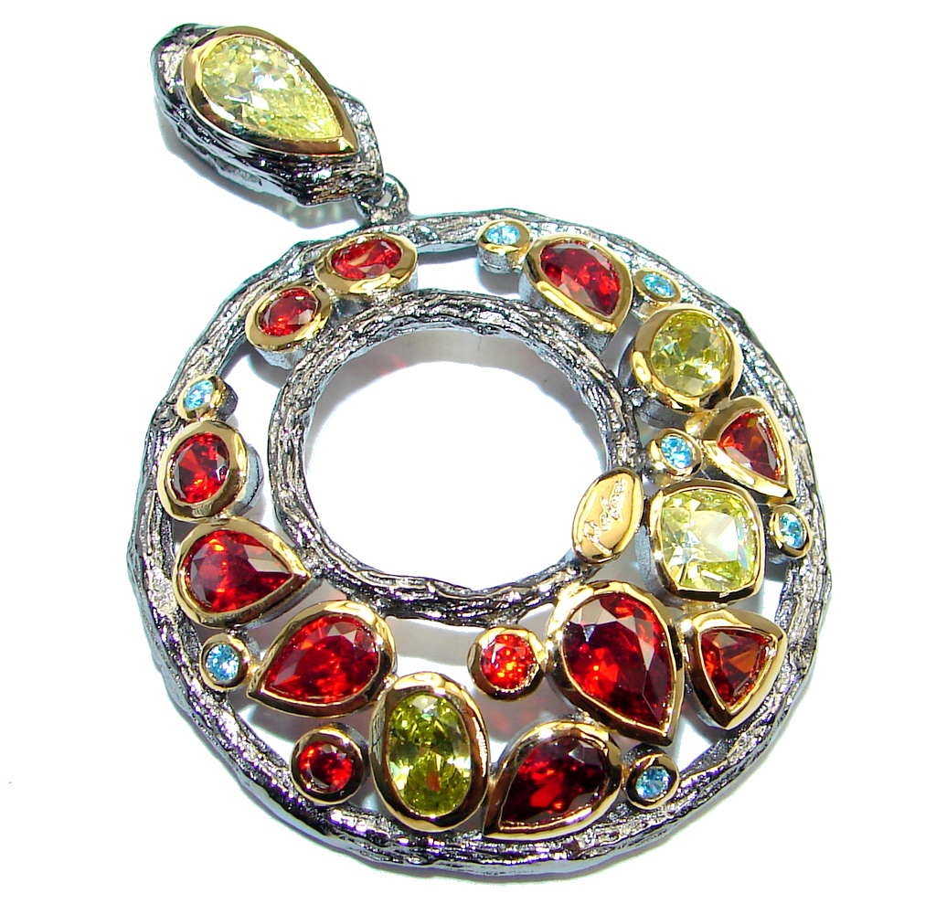 Pure Joy Red Garnet Peridot Topaz Gold plated over Sterling Silver Pendant