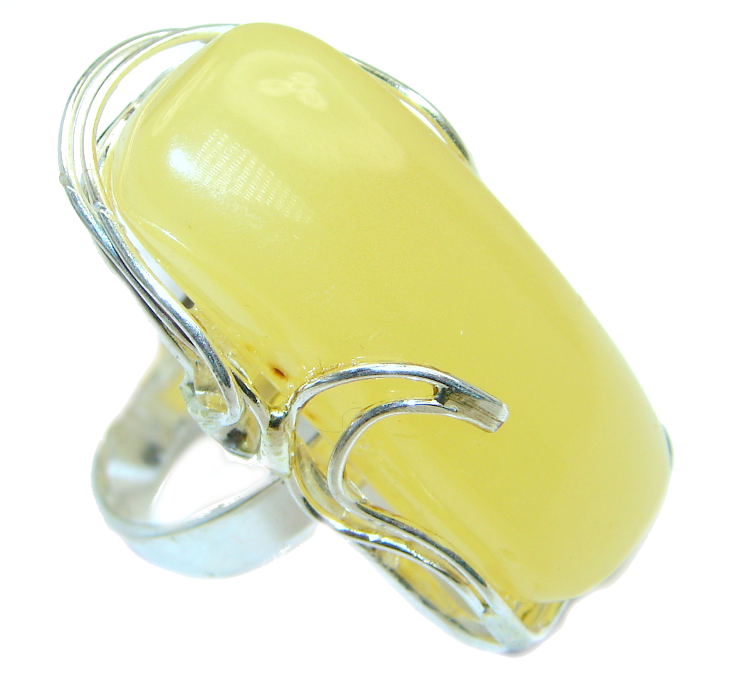 Vintage Design Genuine Butterscoth Baltic Polish Amber Sterling Silver handmade Ring size adjustable